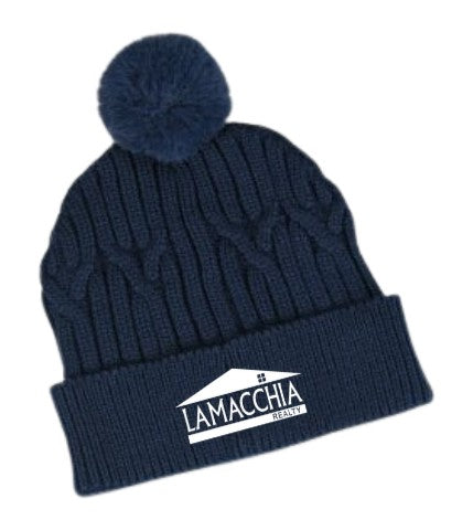 Pom Beanies - Beige + Navy