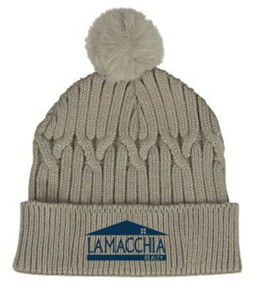 Pom Beanies - Beige + Navy